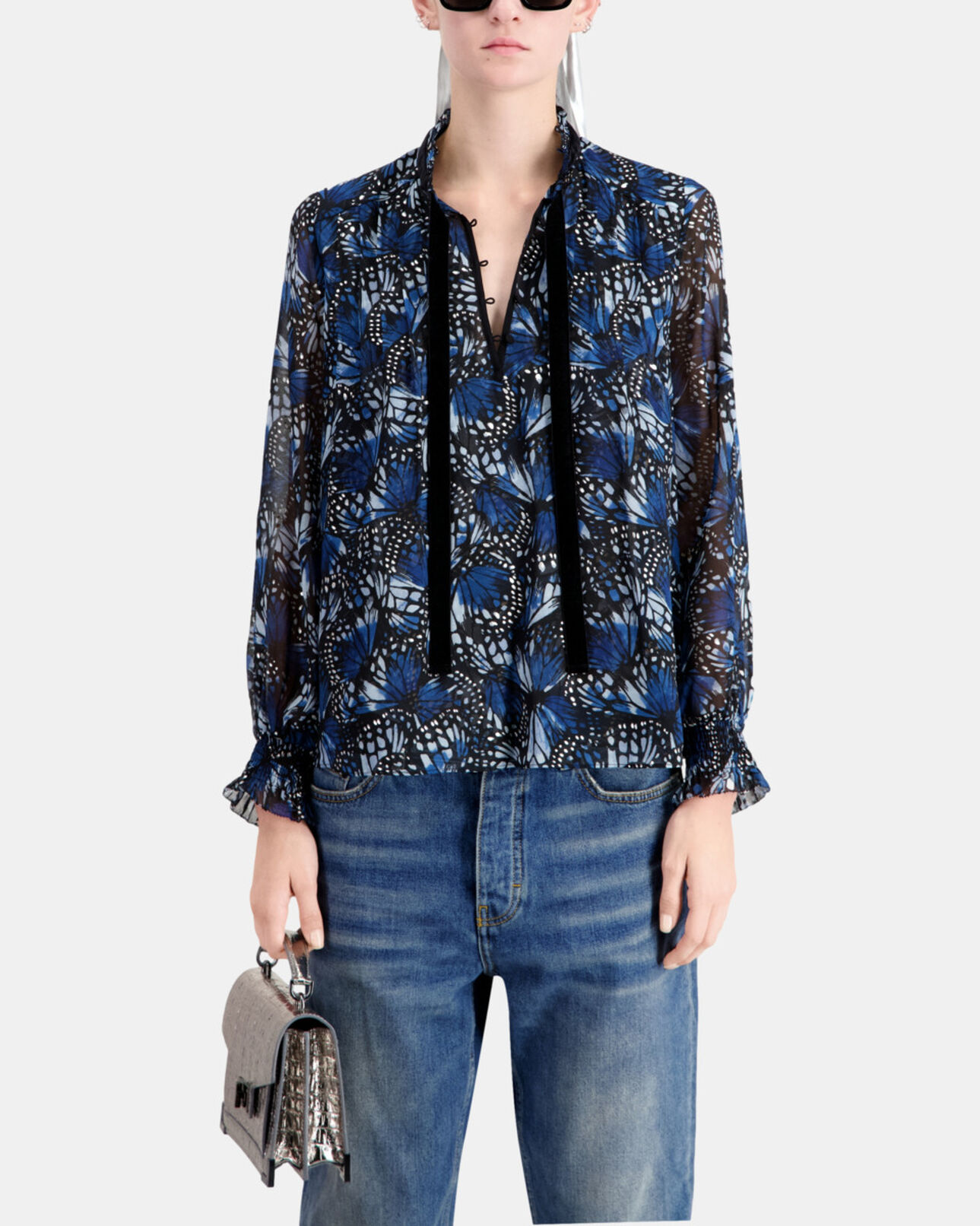 The Kooples FEMME BLUE top imprimé avec plissage
