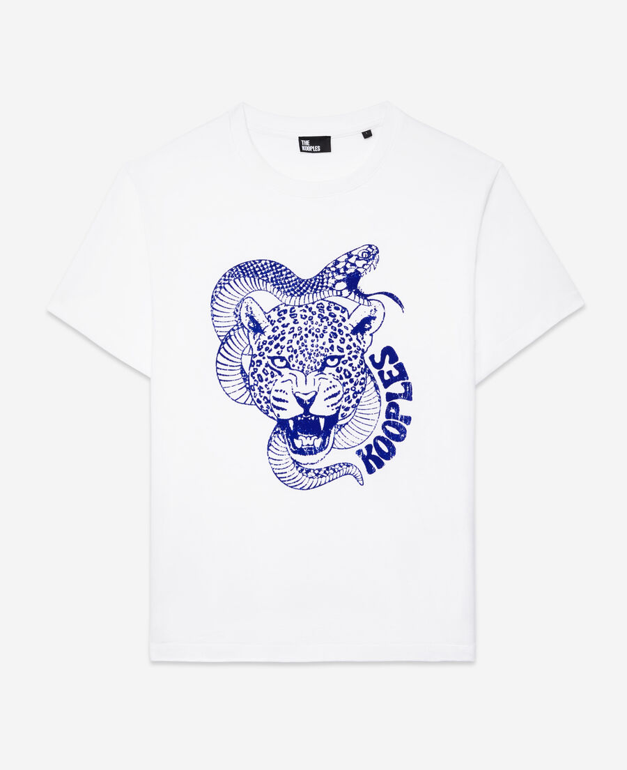 The Kooples F WHITE white t-shirt with snake leopard flocking