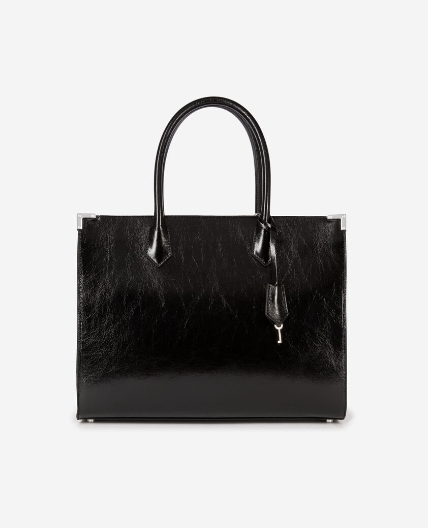 The Kooples WOMEN BLACK ming l tote bag in black cracked leather