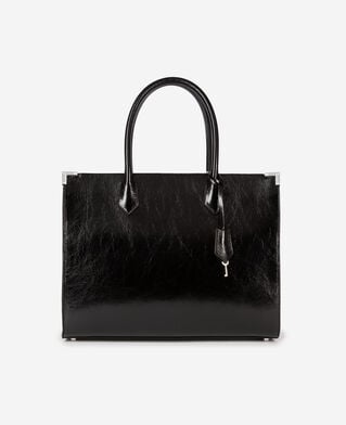 The Kooples WOMEN BLACK ming l tote bag in black cracked leather