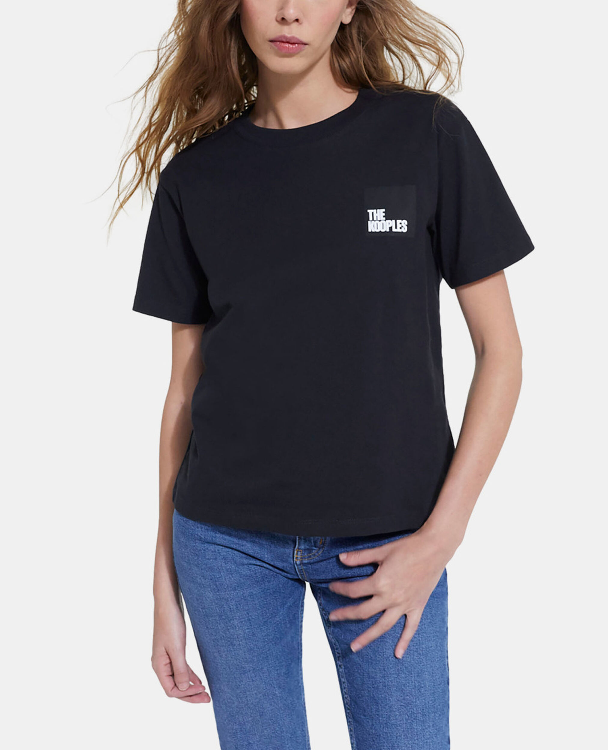 Schwarzes Baumwoll-T-Shirt, BLACK, hi-res image number null