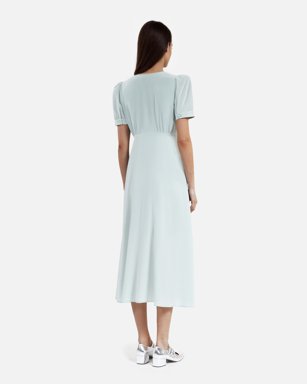 The Kooples FEMME BLUE/GREEN robe longue avec boutonnage en soie bleue