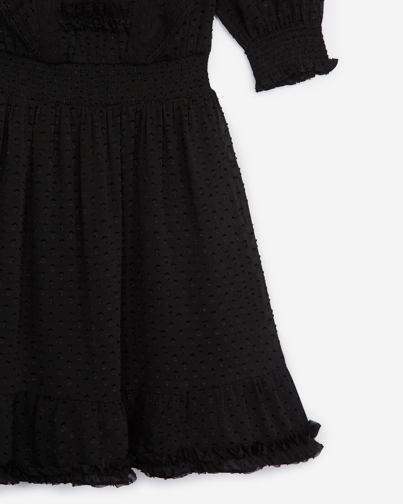 The Kooples FEMME BLACK robe noire courte col rond plumetis