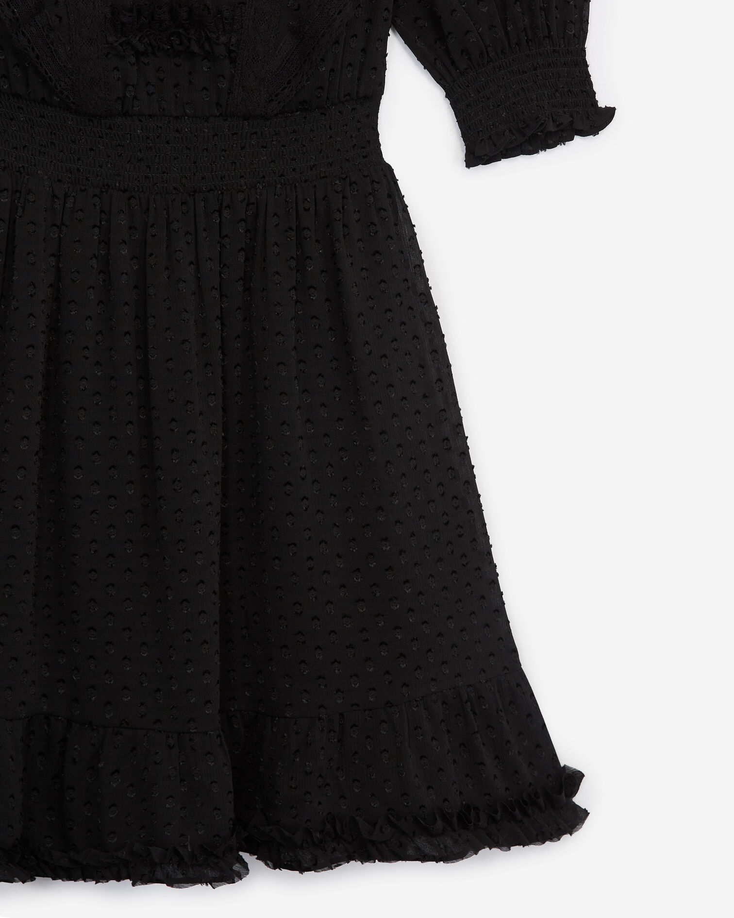 Robe noire courte col rond plumetis, BLACK, hi-res image number null