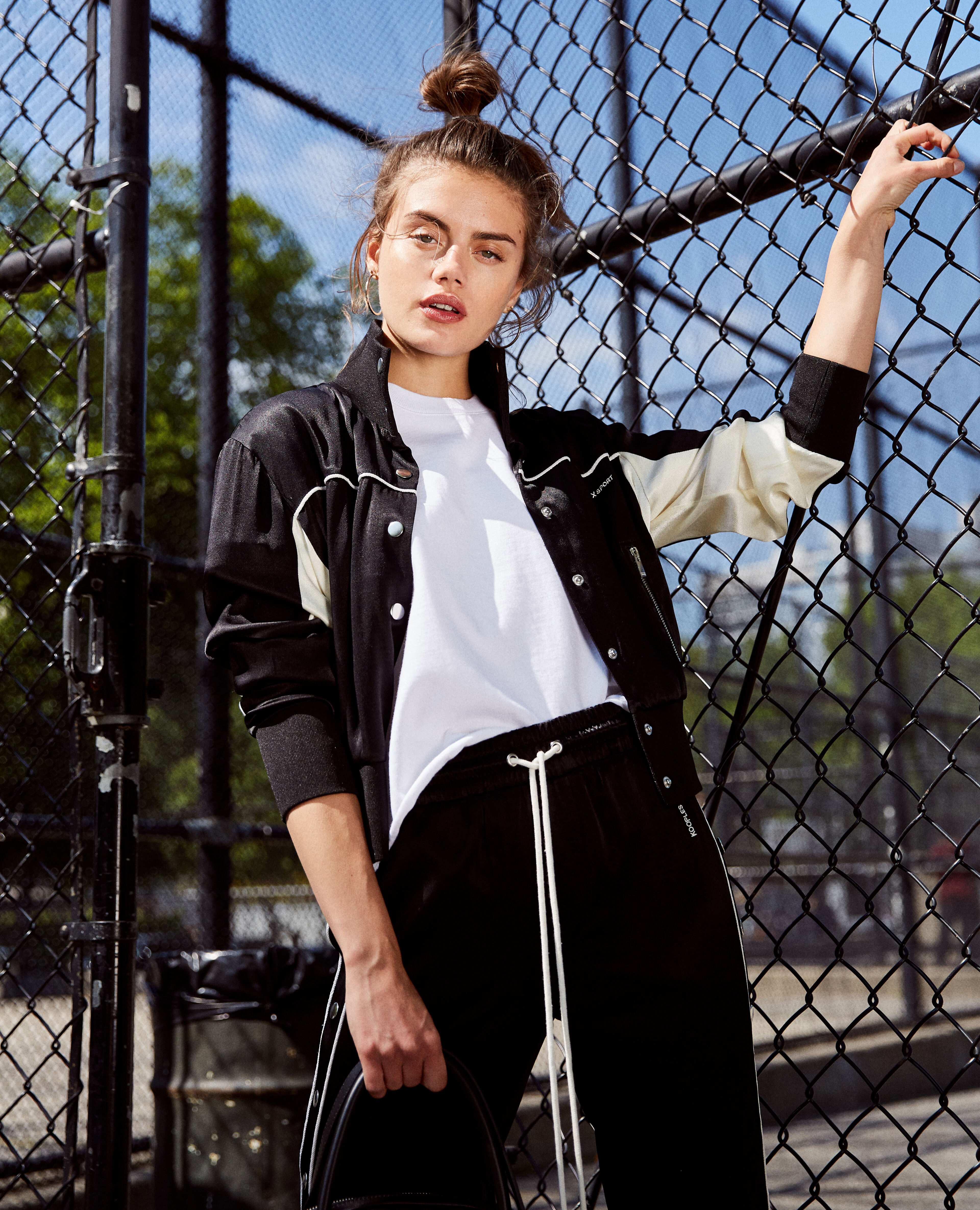 Varsity style women s black sweatshirt The Kooples Women