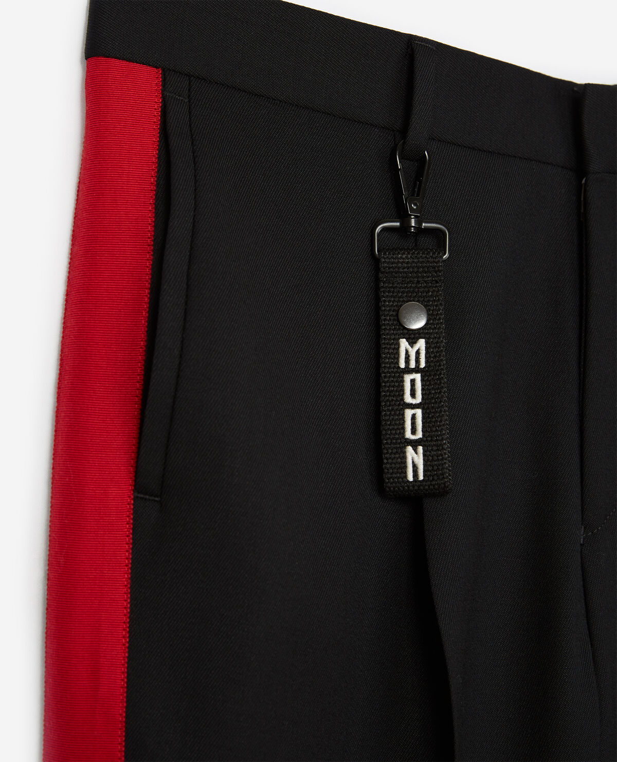 Black trousers on sale with red stripe