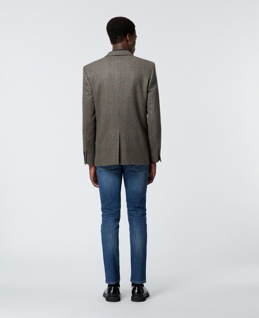 brown formal jacket in wool with check motif