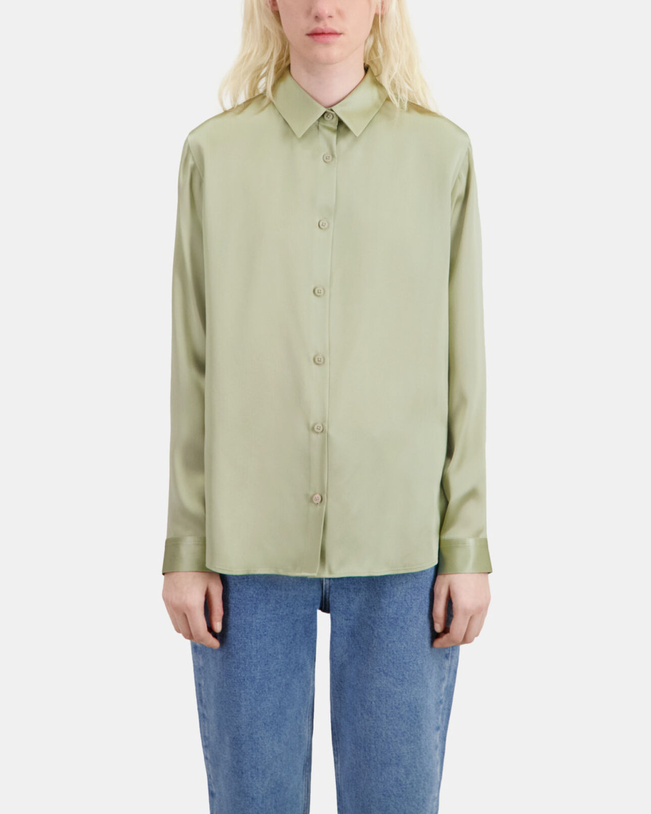 The Kooples WOMEN KAKI GREY light green satin silk shirt