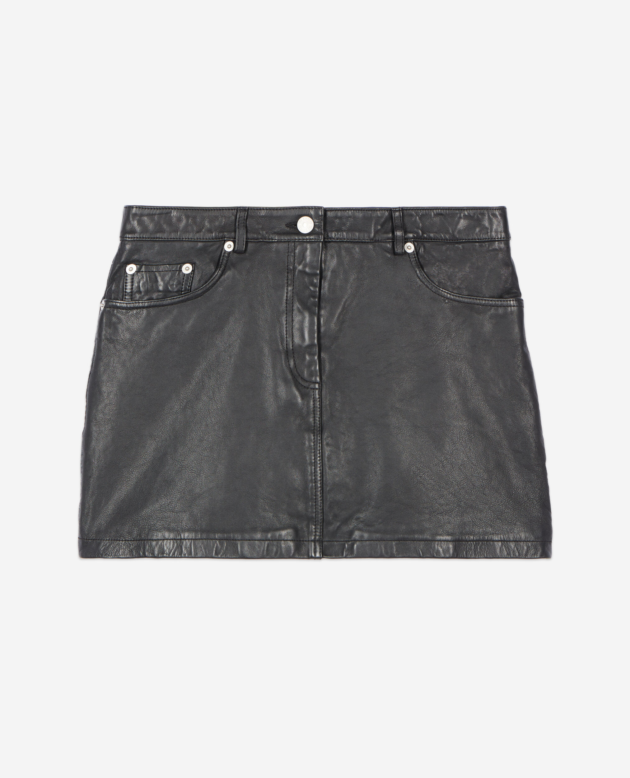 Short black leather skirt, BLACK, hi-res image number null