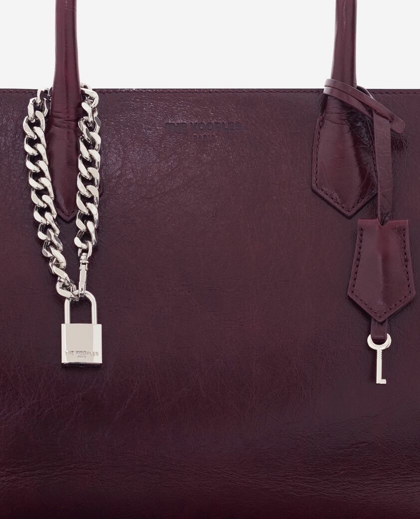 The Kooples FEMME BORDEAUX sac cabas ming l en cuir craquel&eacute; bordeaux