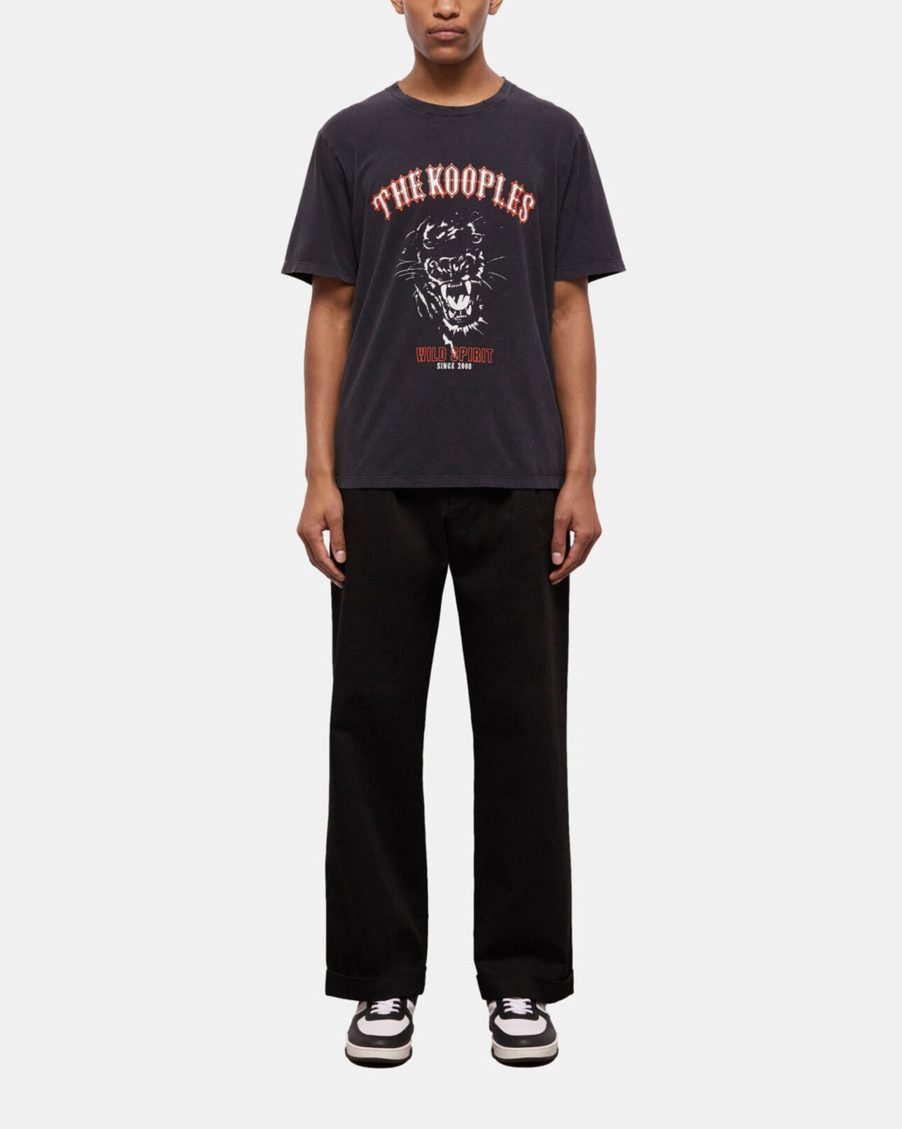 The Kooples MEN BLACK WASHED men's black screen print t-shirt
