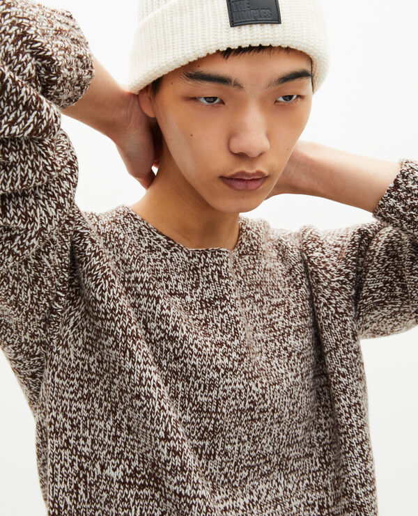 The Kooples HOMME BEIGE-BROWN pull mouliné beige et blanc