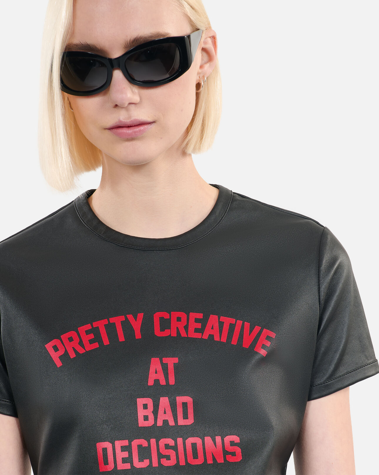 The Kooples WOMEN BLACK black leather pretty creative serigraphy t-shirt