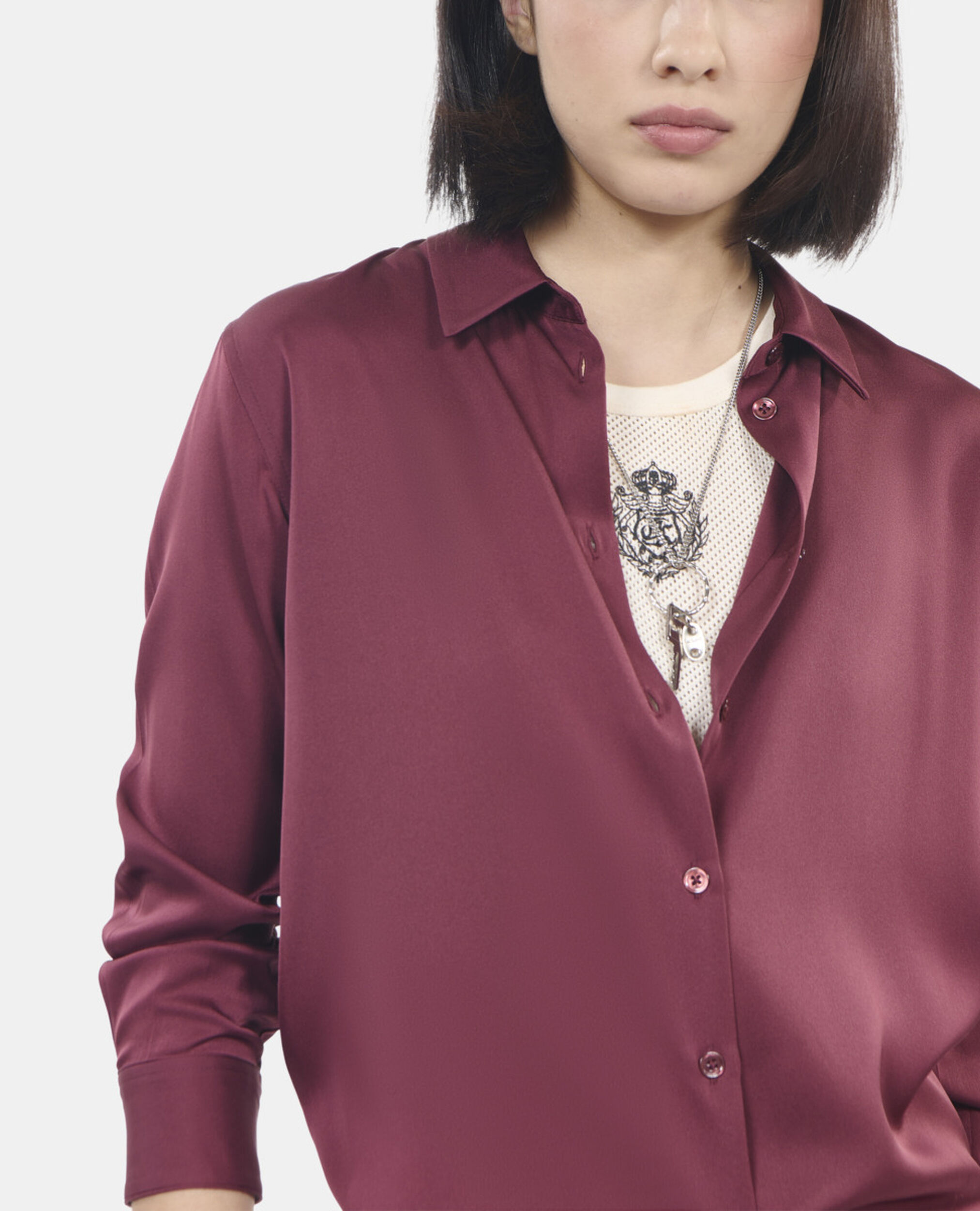 Burgundy silk shirt, BURGUNDY, hi-res image number null