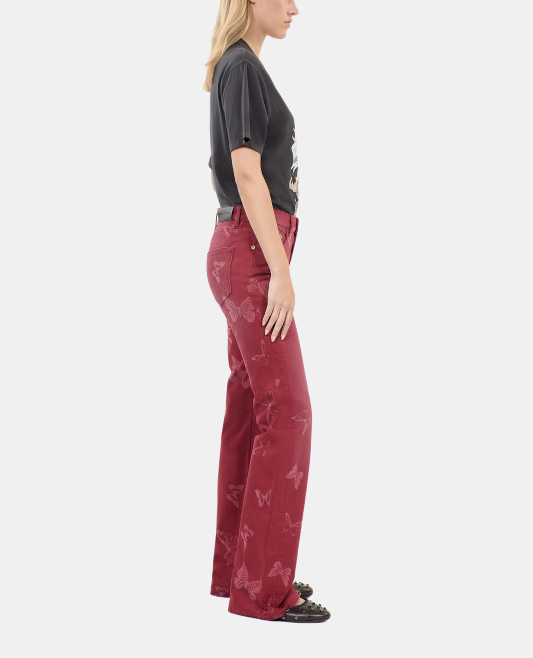 Jeans mit ausgestelltem Bein und Print, DARK RED, hi-res image number null