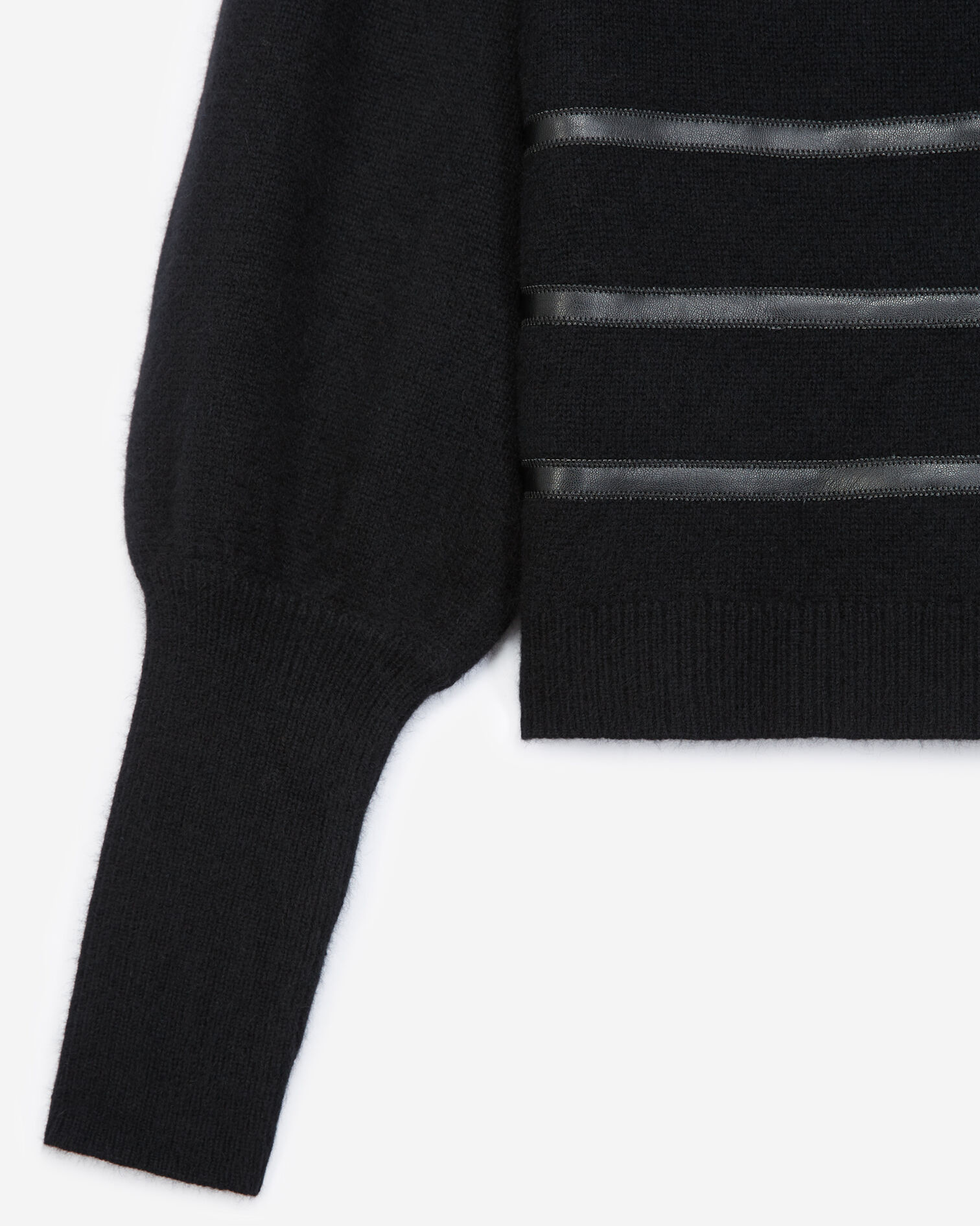 Schwarzer Pullover im Marinestil mit Leder, BLACK, hi-res image number null
