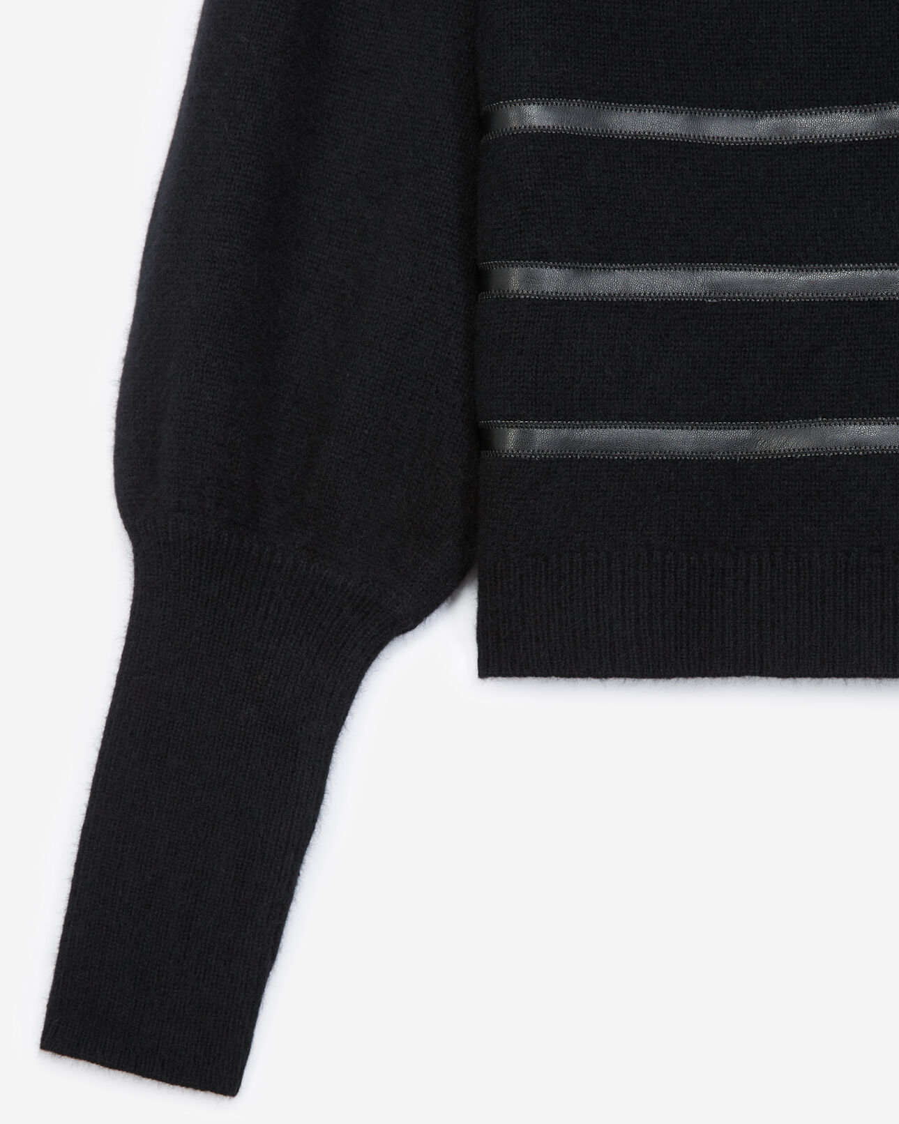 The Kooples DAMEN BLACK schwarzer pullover im marinestil mit leder