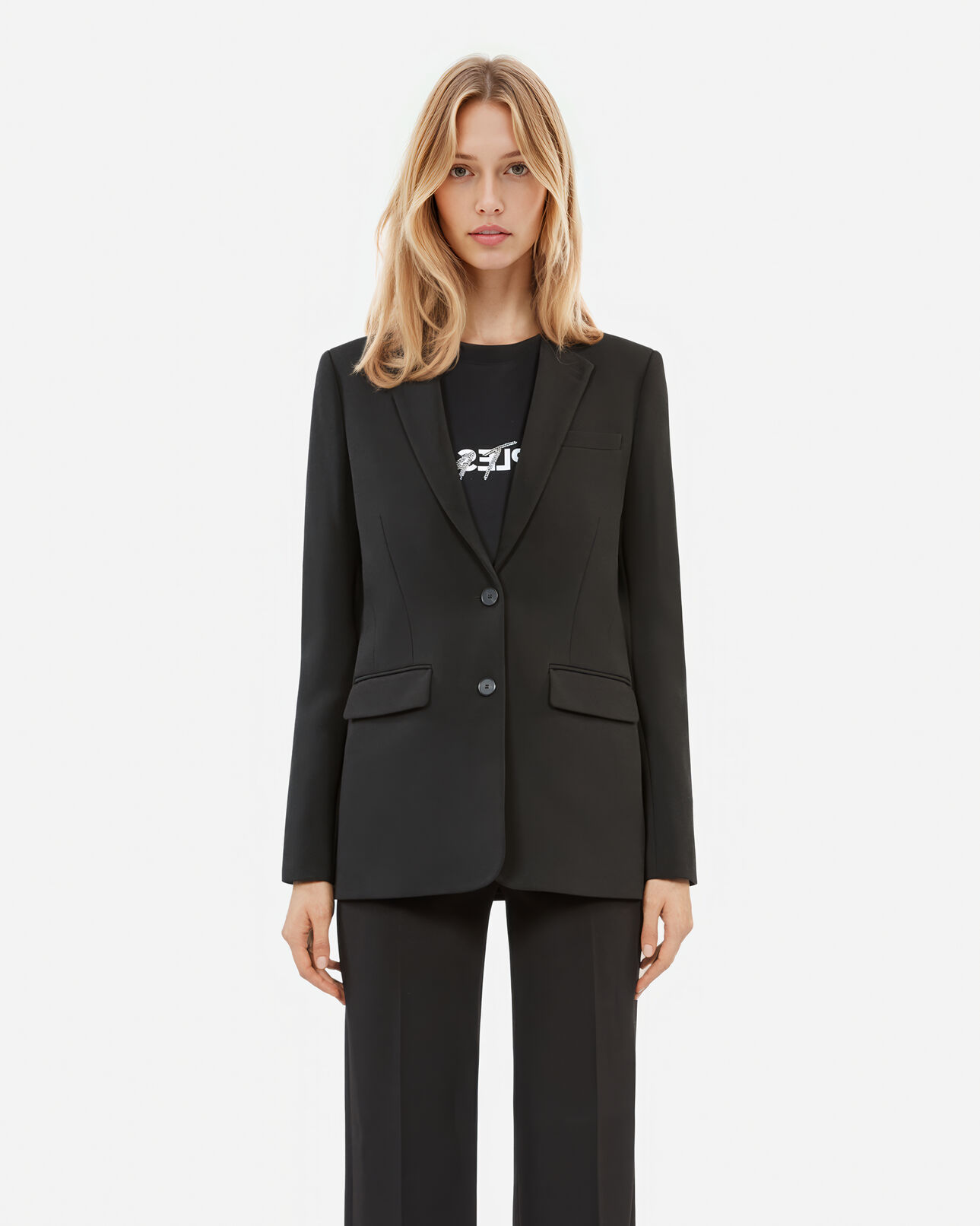 The Kooples WOMEN BLACK black crêpe suit jacket straight cut