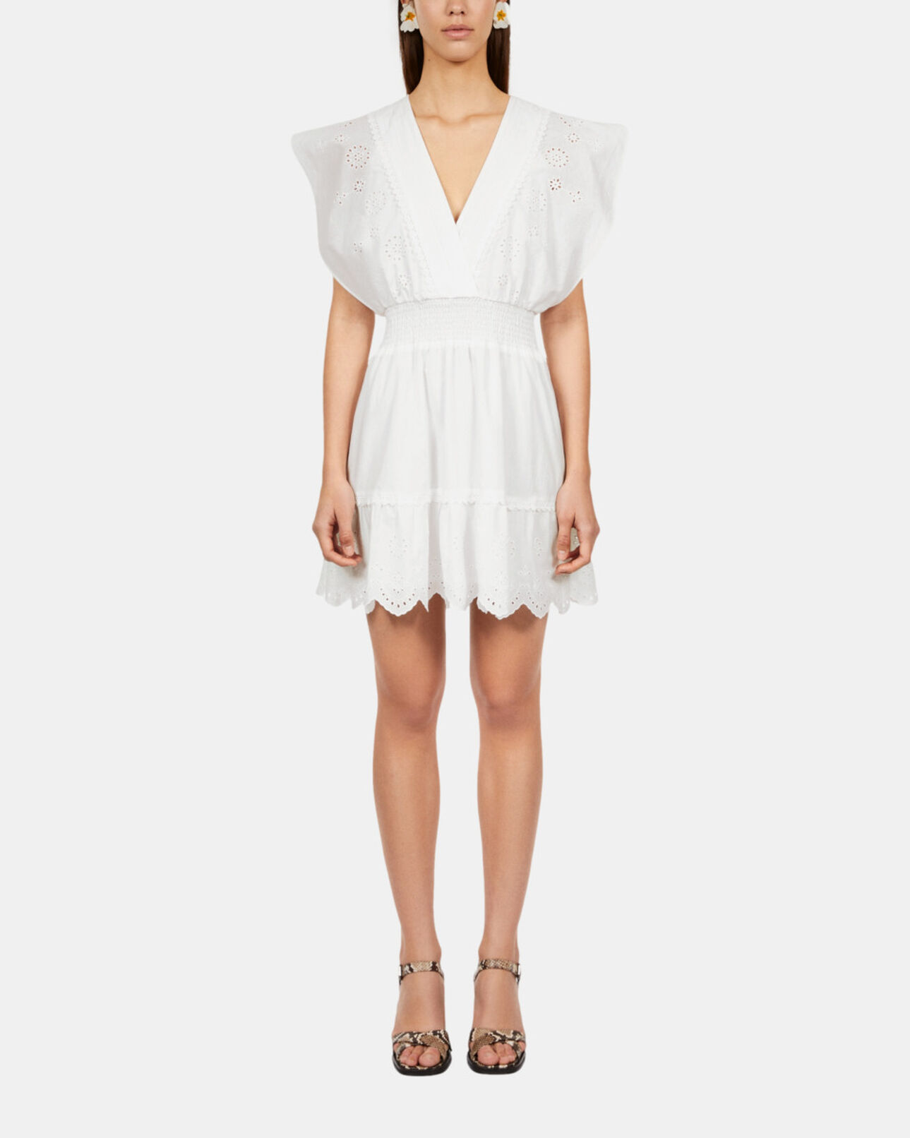 The Kooples DAMEN WHITE kurzes, weißes kleid mit englischer stickerei