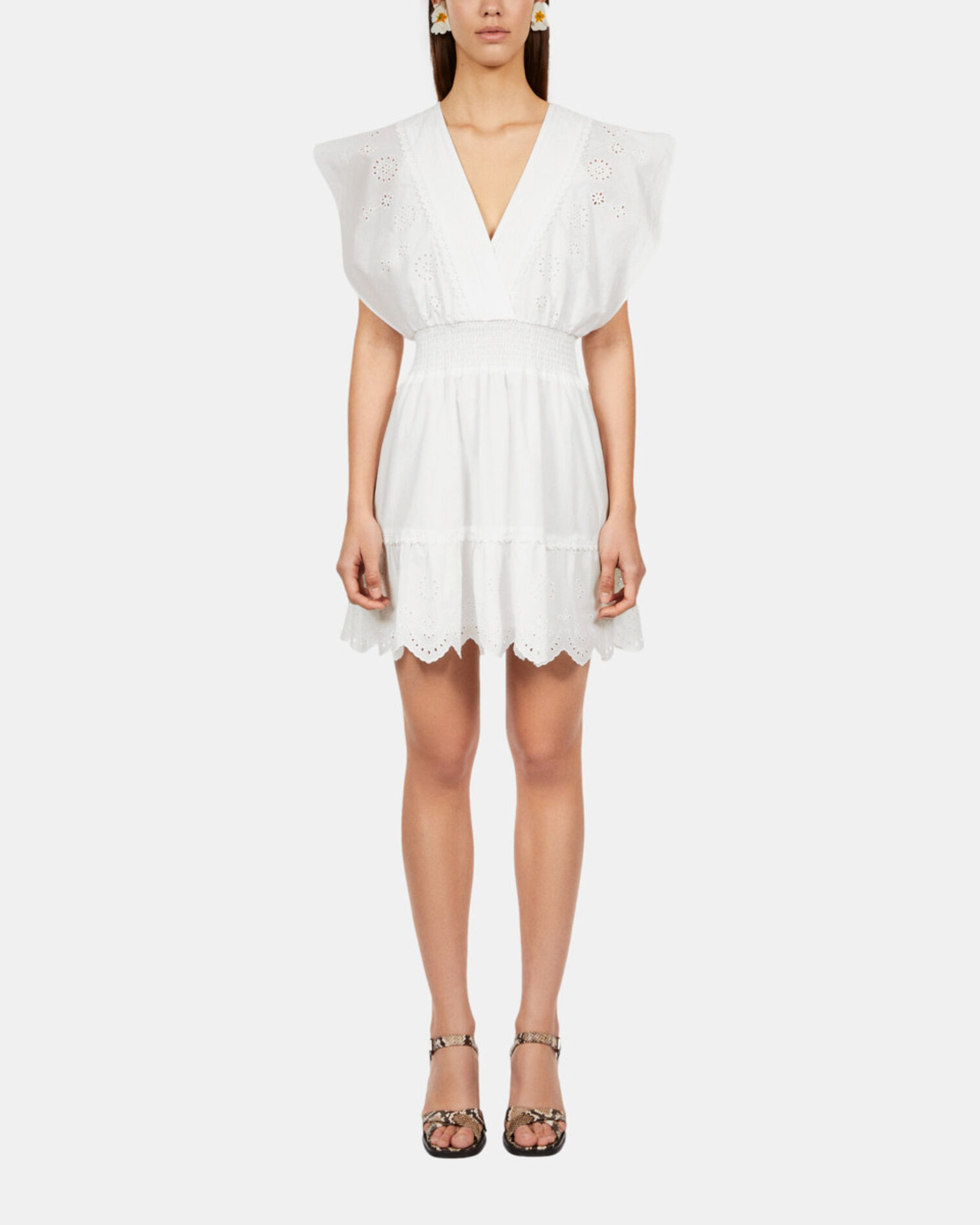 Kurzes, weißes Kleid mit englischer Stickerei, WHITE, hi-res image number null