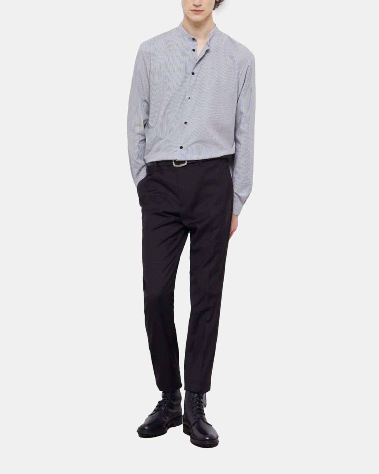 The Kooples HOMBRE BLACK WHITE camisa slim rayas con cuello mao