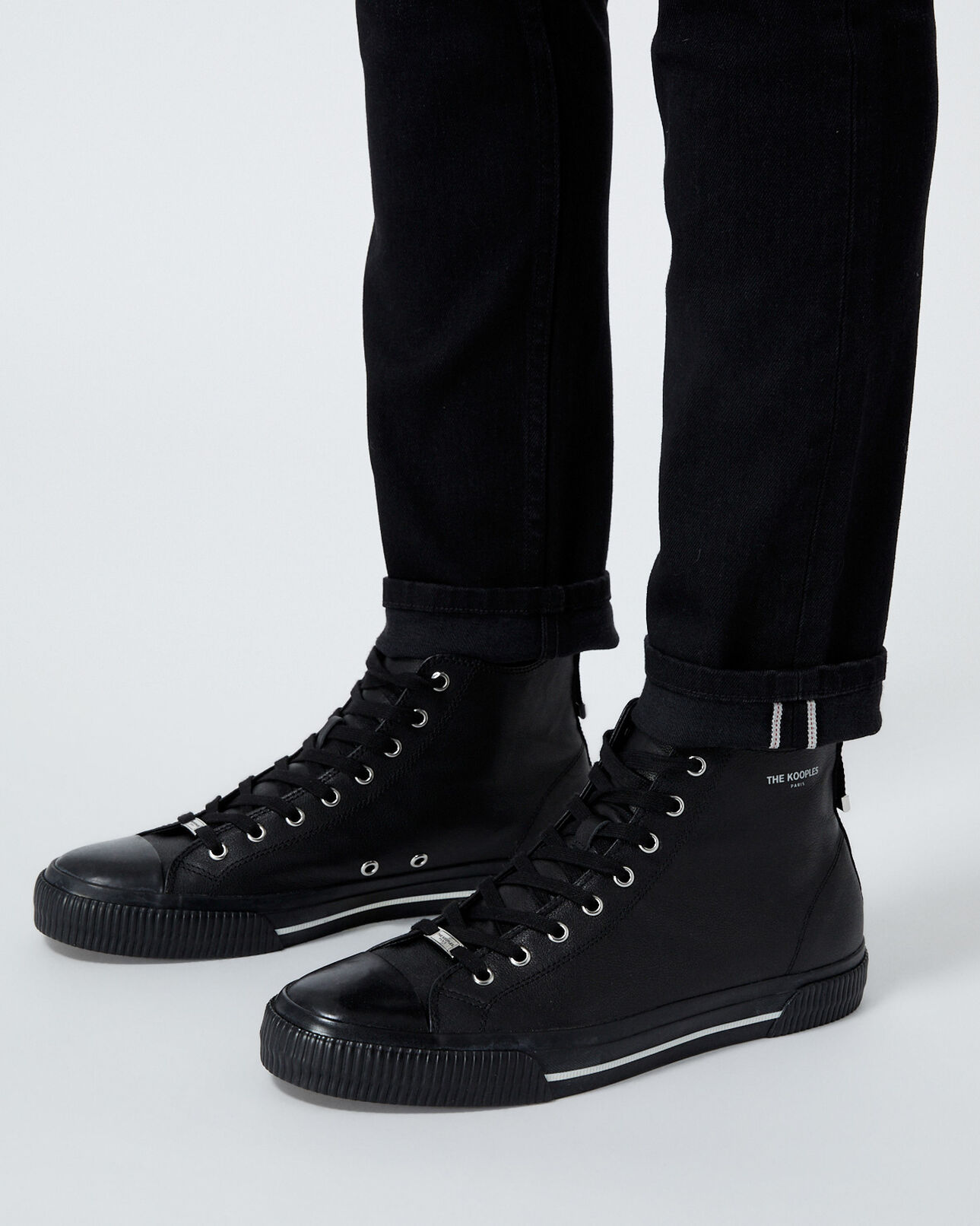 The Kooples HOMME BLACK baskets montantes noires cuir lisse