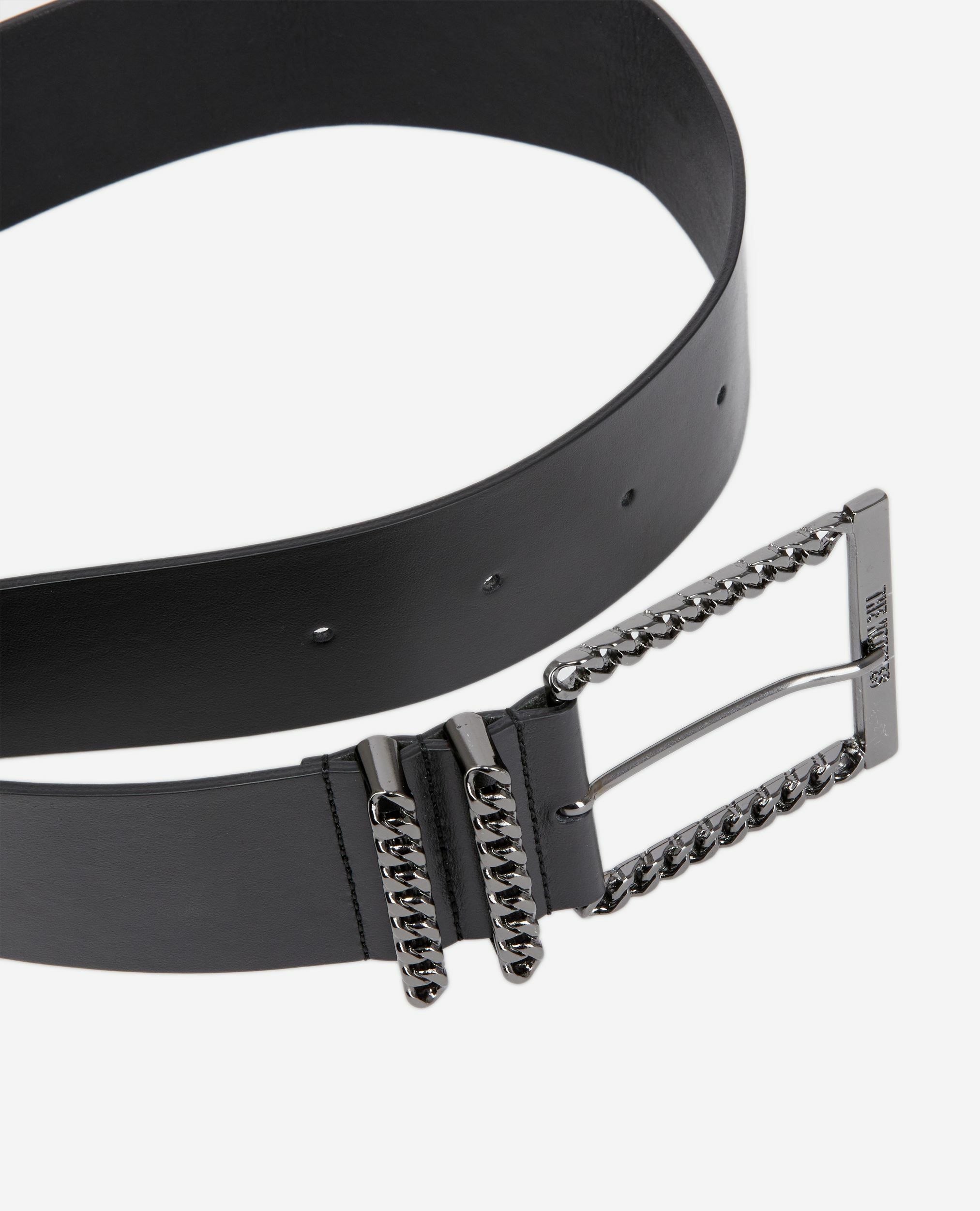 Leather belt with black chain buckle, BLACK, hi-res image number null