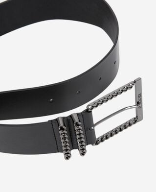 The Kooples WOMEN BLACK leather belt with black chain buckle