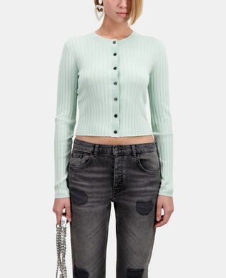 The Kooples DAMEN OCEAN hellgrüner kurzer gerippter cardigan
