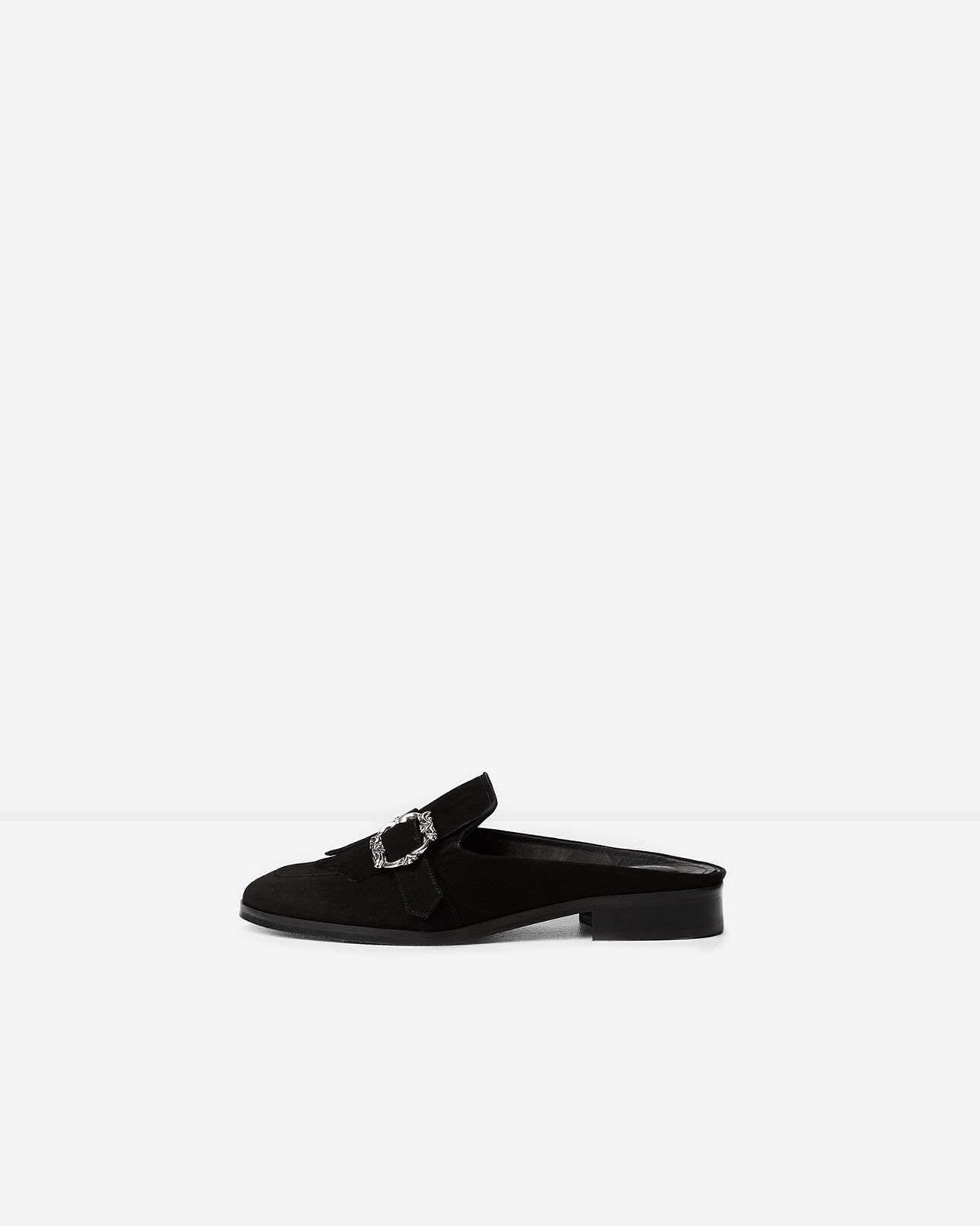 The Kooples WOMEN BLACK black mule loafers with jewelled buckle