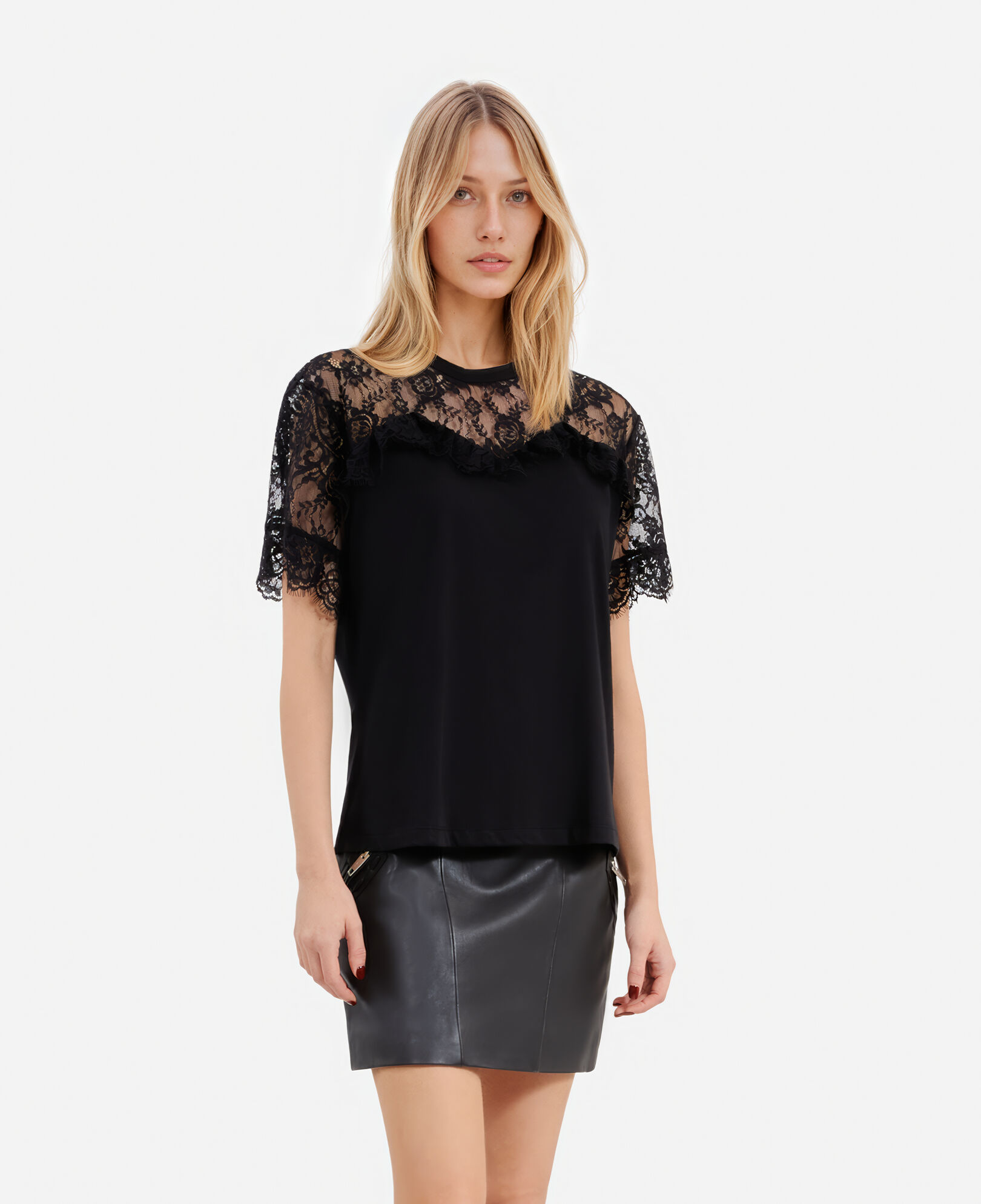 The Kooples FEMME BLACK t-shirt avec dentelle noir