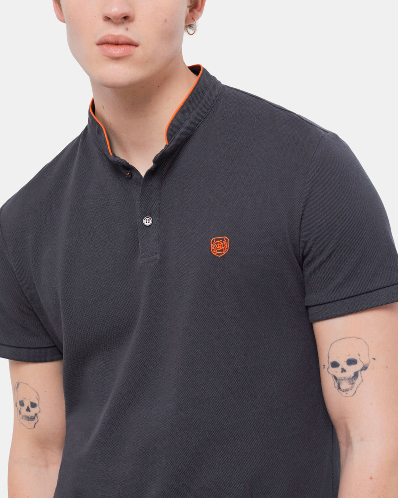 The Kooples MEN BLACK-ORANGE  black officer collar polo shirt
