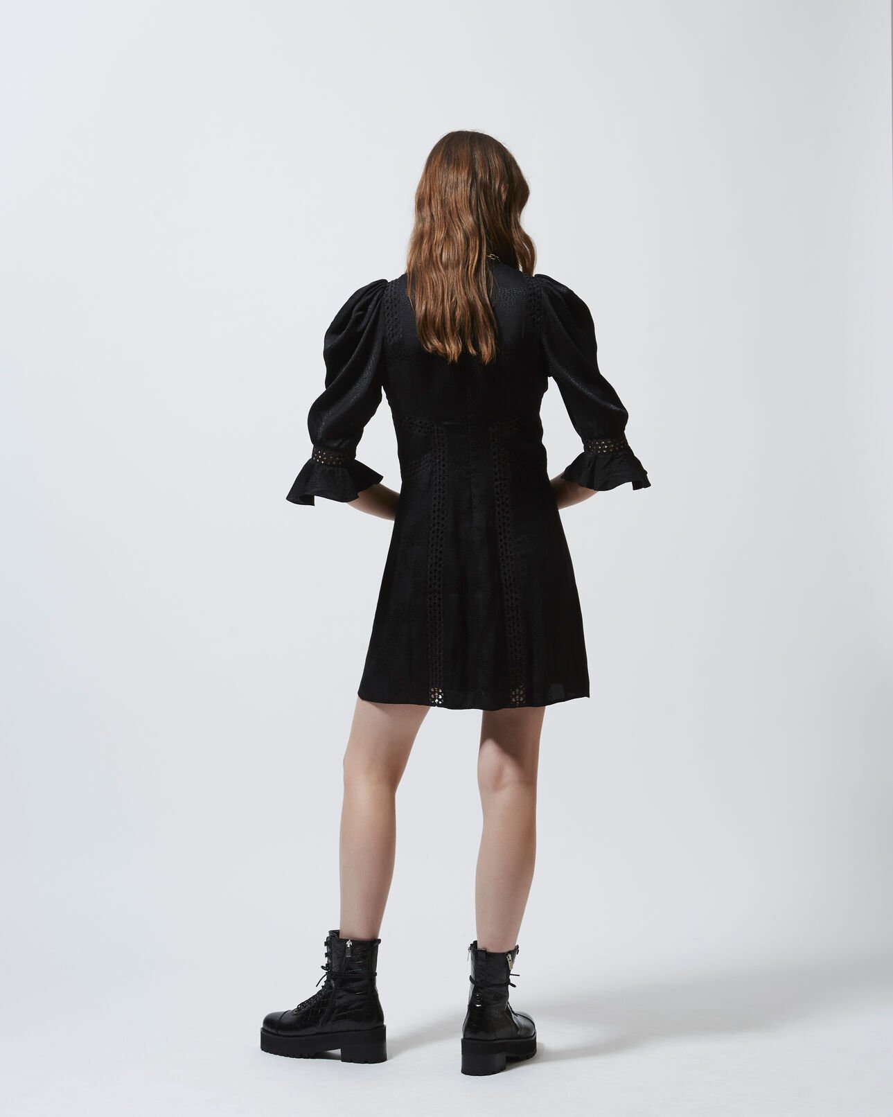 The Kooples FEMME BLACK robe courte habillée noire col montant