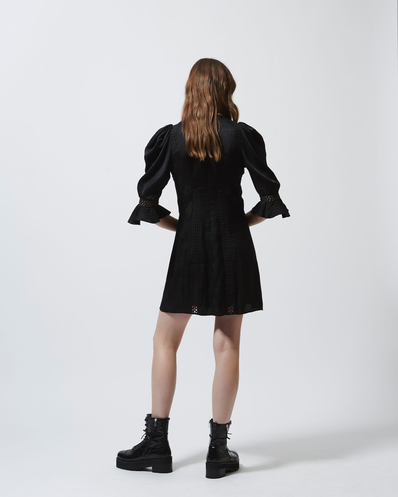 Robe courte habillée noire col montant, BLACK, hi-res image number null