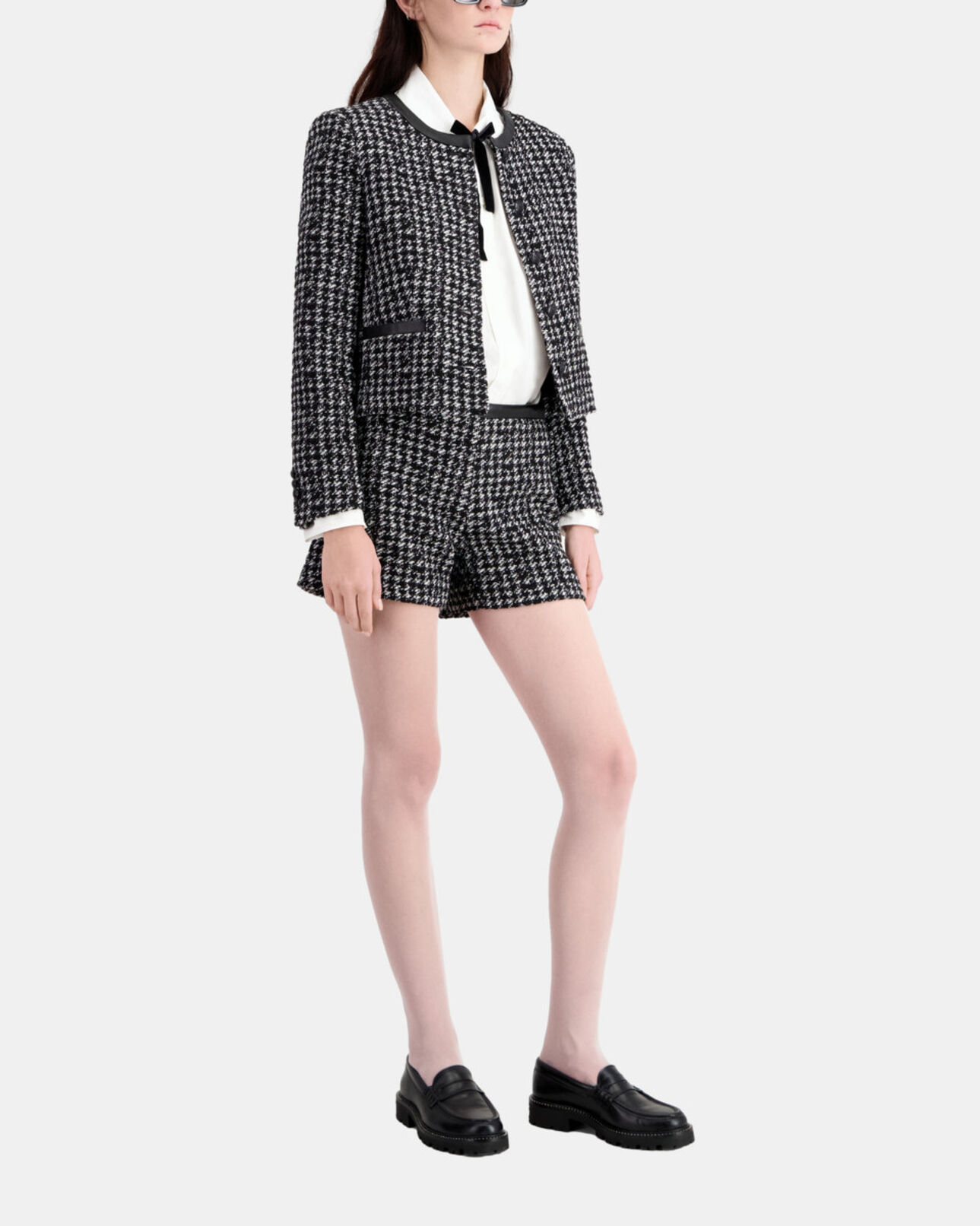 The Kooples WOMEN BLACK WHITE short black tweed jacket