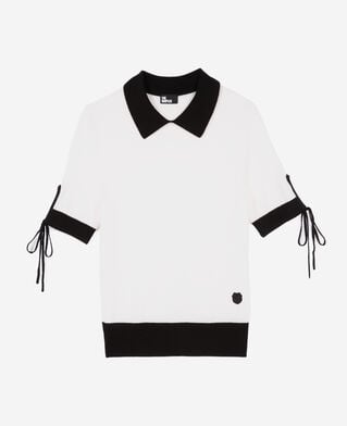 The Kooples FEMME BLACK-ECRU pull manches courtes en laine écru