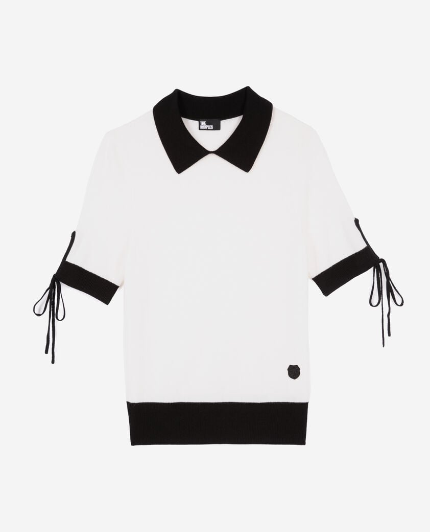 The Kooples WOMEN BLACK-ECRU short-sleeved ecru wool sweater