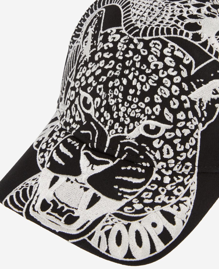 The Kooples MIXED BLACK black cap with snake leopard embroidery