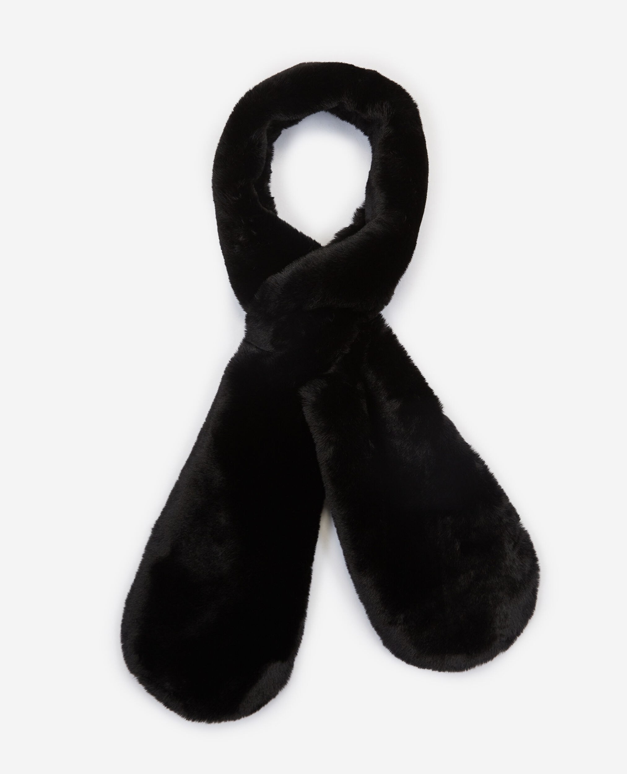 Black faux fur scarf, BLACK, hi-res image number null