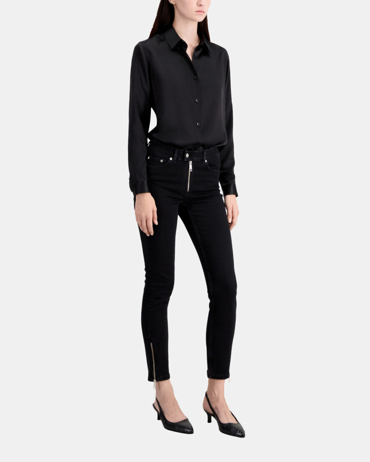 The Kooples WOMEN BLACK WASHED black slim jeans with zip