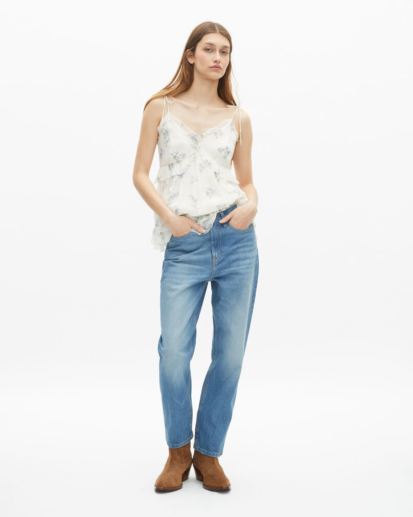 The Kooples DAMEN WHITE / SKY BLUE top mit rüschen im blumendruck weiß