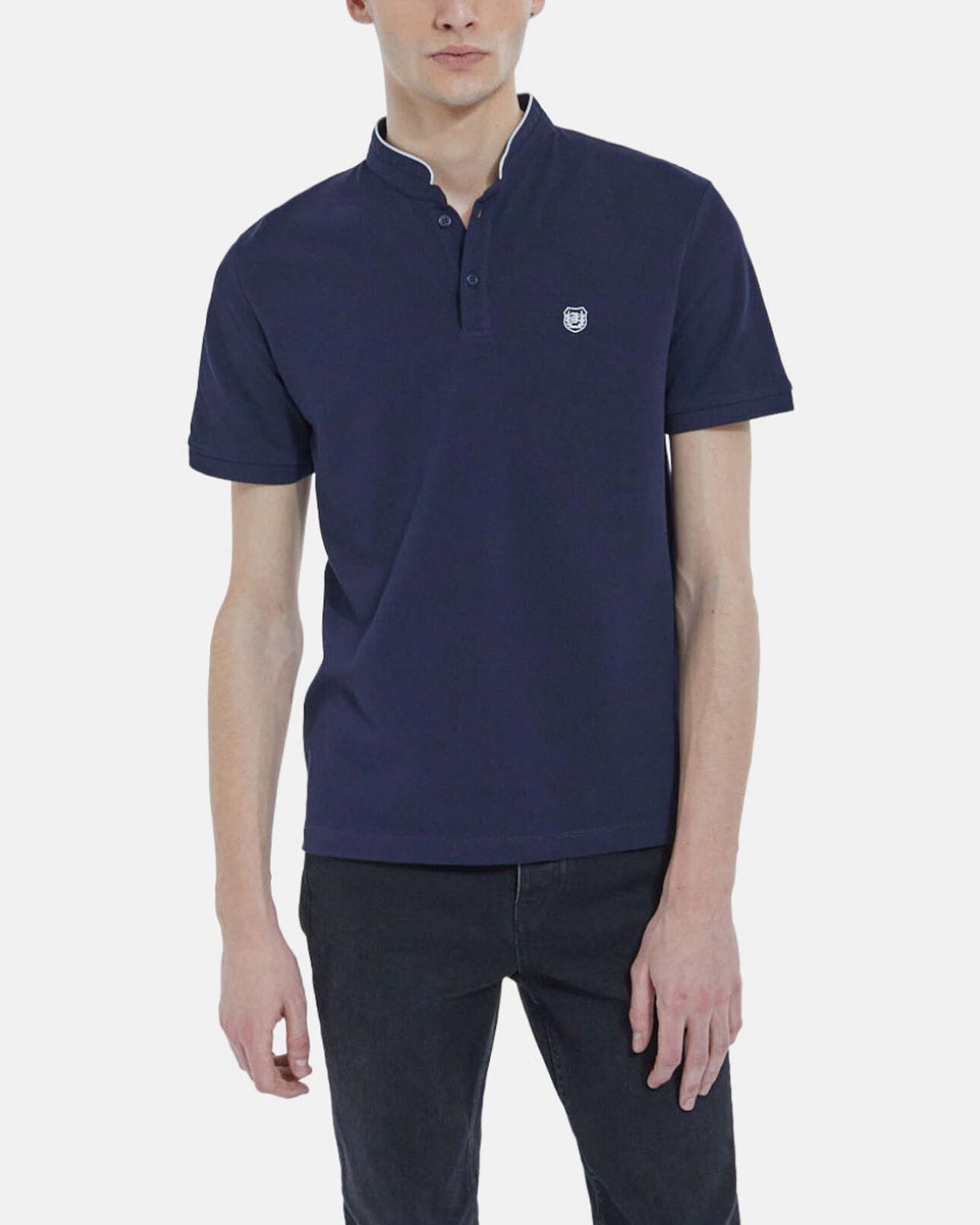 The Kooples MEN NAVY / GREY classic polo with officer collar