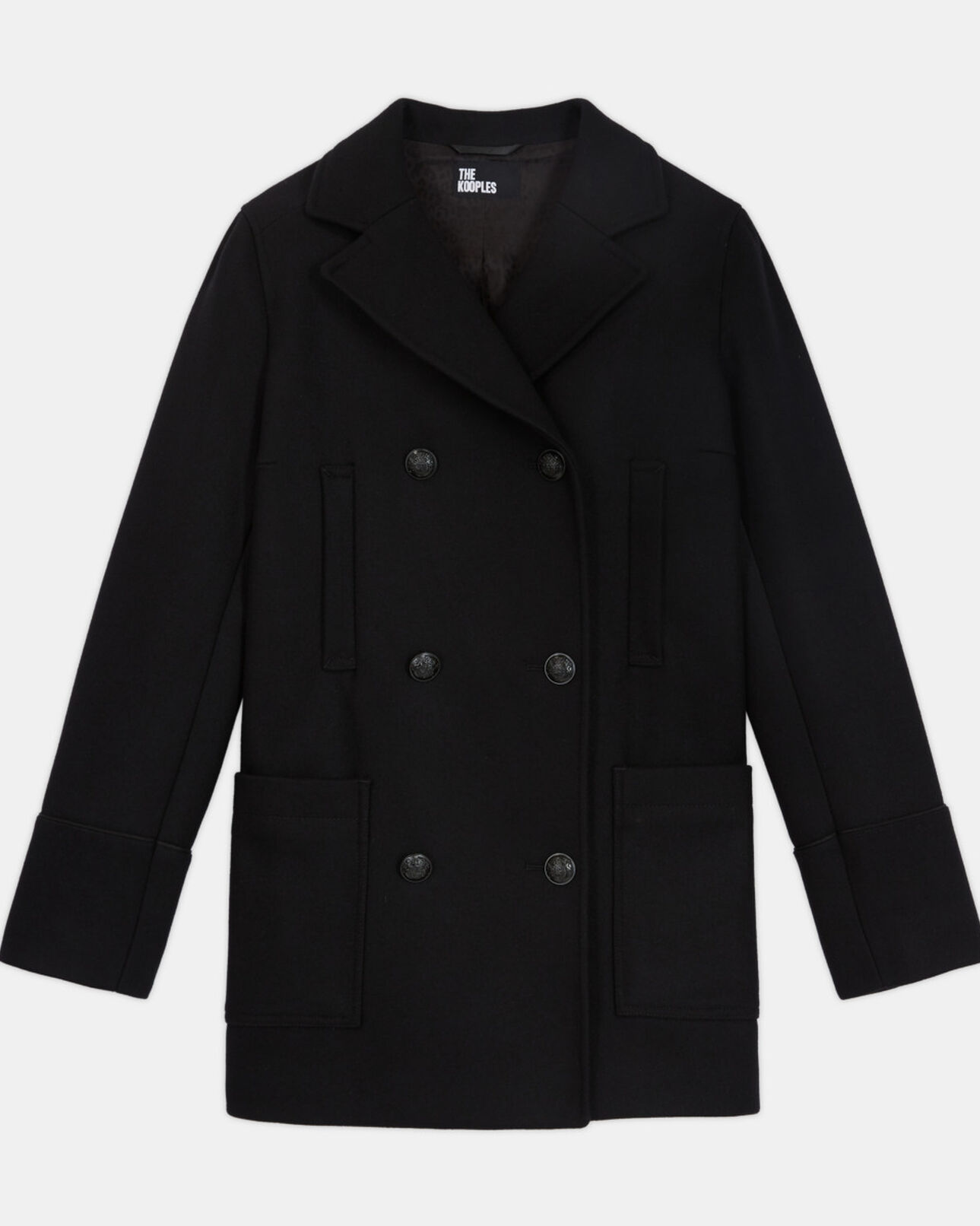 The Kooples WOMEN BLACK wool coat with leopard lining