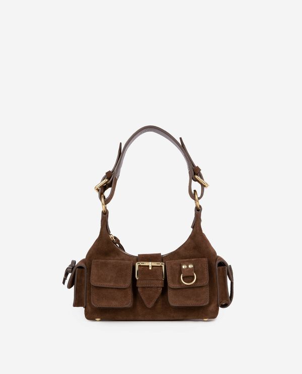 The Kooples DAMEN CHOCOLATE kleine braune amelia tasche aus veloursleder