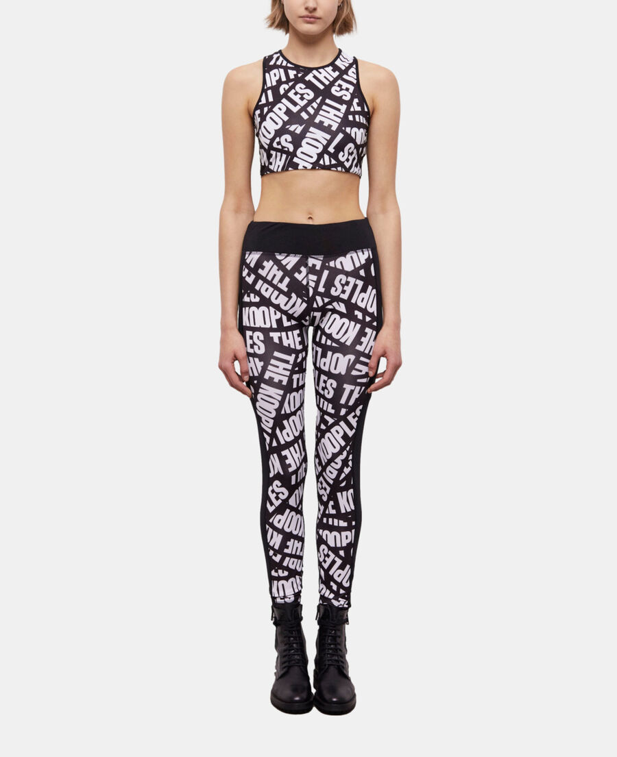 The Kooples WOMEN BLACK / WHITE black leggings with tape logo
