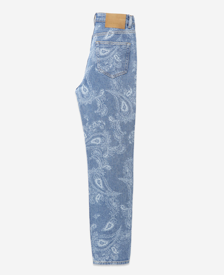straight cropped jeans with faded paisley pattern