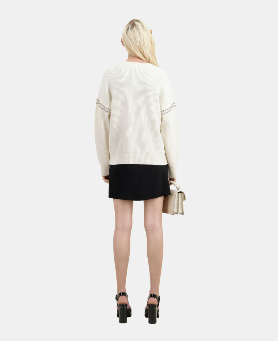 The Kooples F ECRU ecru ribbed wool and cashmere sweater with studs