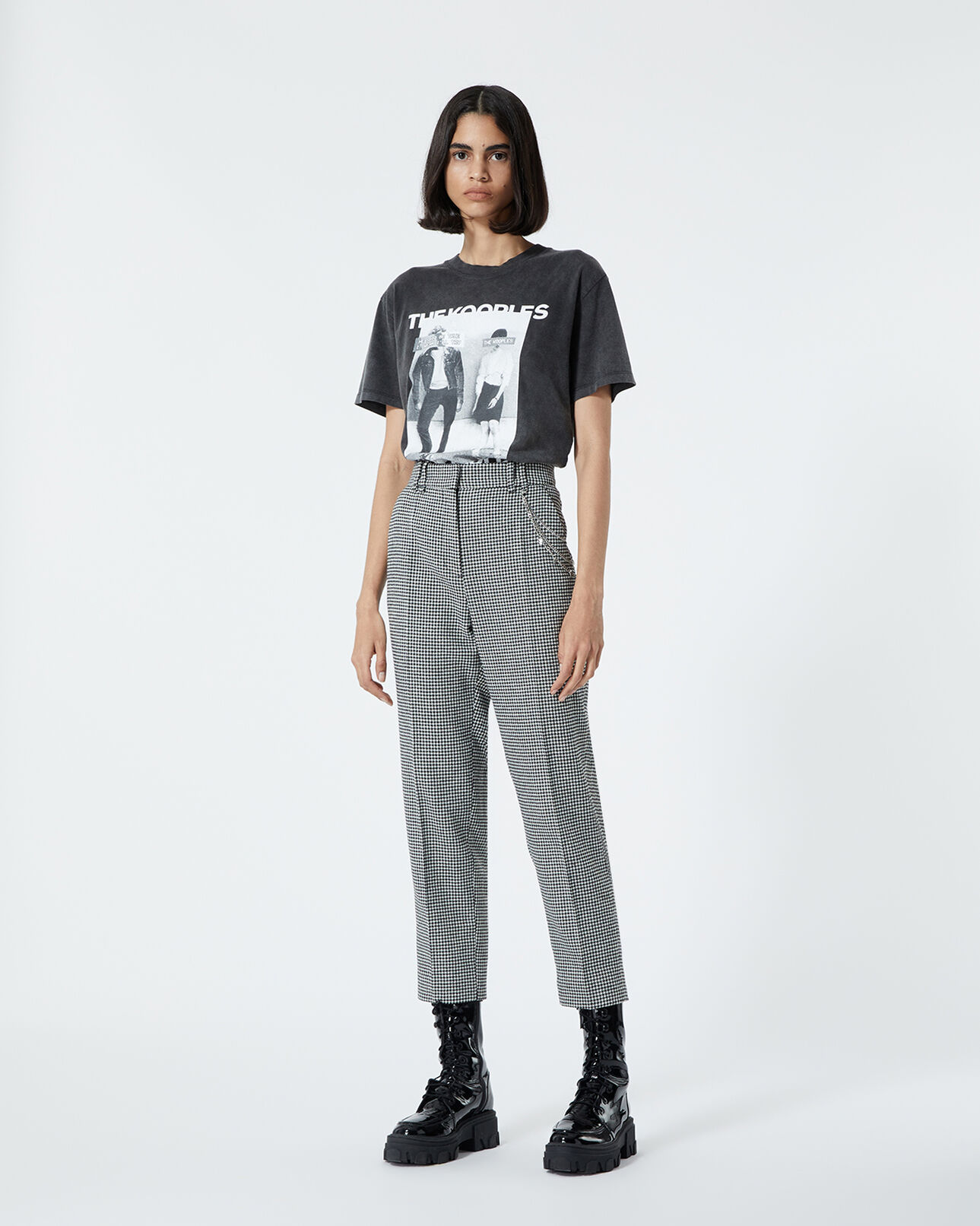 The Kooples FEMME BLACK WHITE pantalon droit motif pied de poule