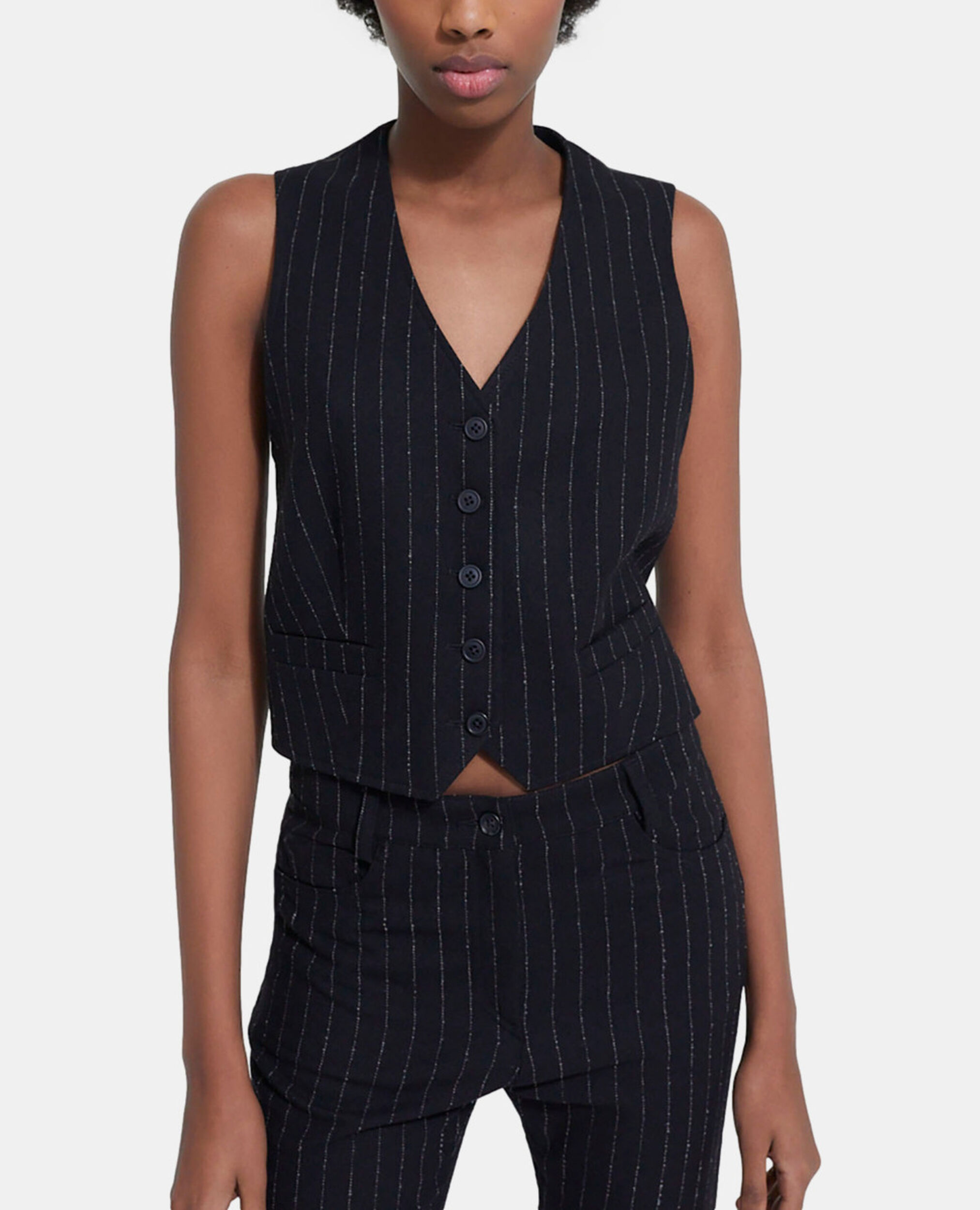 Striped wool suit jacket, BLACK WHITE, hi-res image number null