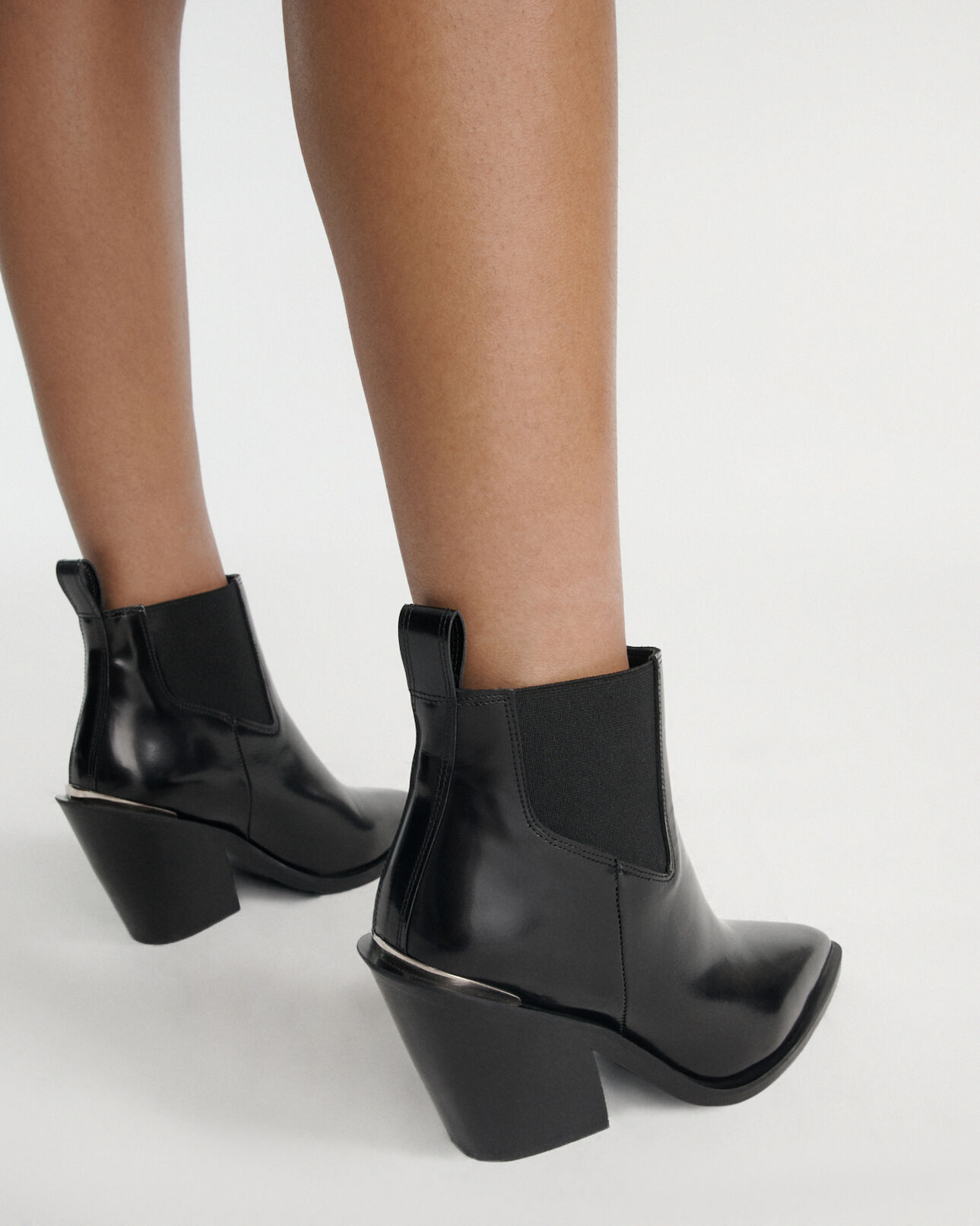 The Kooples FEMME BLACK bottines cuir glacé noir style western
